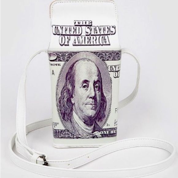 One Hundred Dollar- Money Themed - Milk Carton Crossbody Handbag- NWT - Picture 1 of 6